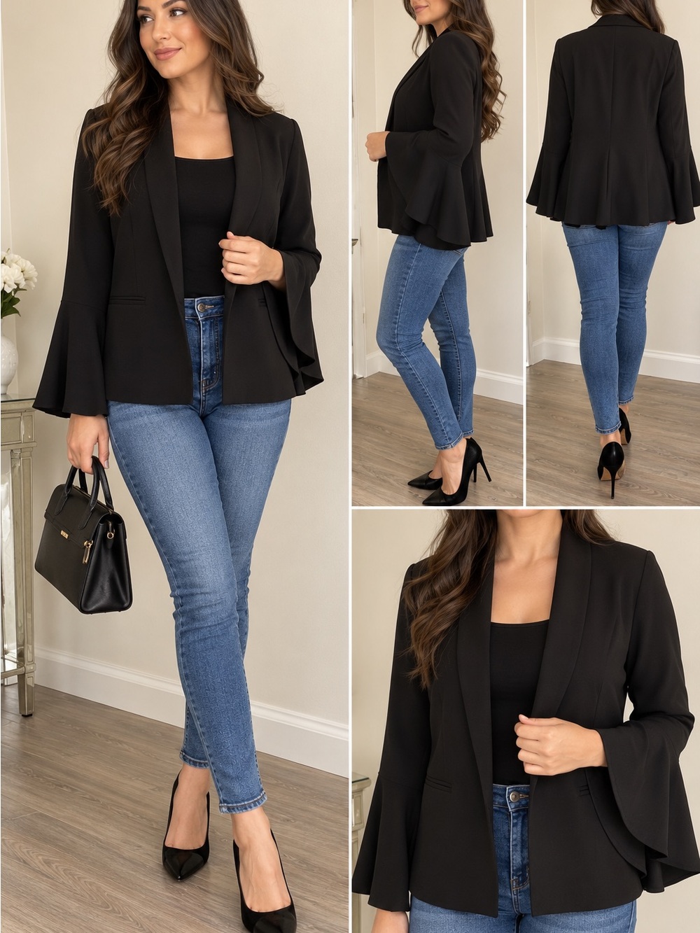 LC Lauren Conrad Black Peplum-Back Blazer